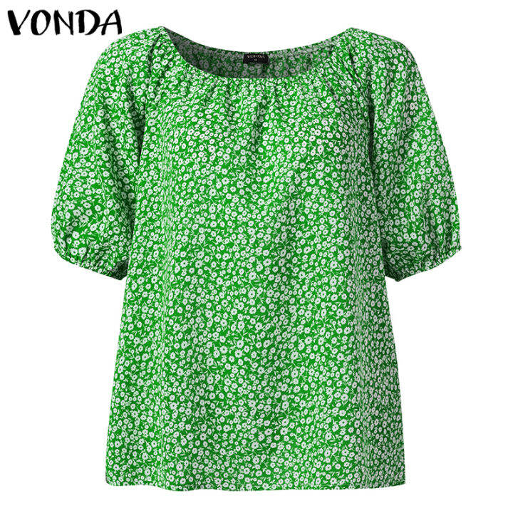 จัดส่งฟรี-fancystyle-vonda-เสื้อเบลาส์แขนพองเปิดไหล่สำหรับผู้หญิงเสื้อพิมพ์ลายดอกไม้สำหรับวันหยุดชายหาด