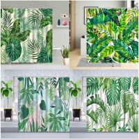 Tropical Plant Palm Leaf Bathroom Shower Curtains Summer Jungle Green landscape Bathtub Hanging Curtains Polyester Screen Decor