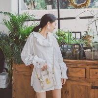 Momikuma 2020 Autumn New Women Blouse Ruffle Stand Neck Petal Sleeve Korean Elegant Shirt Causal White Blusas Elegantes 6C450