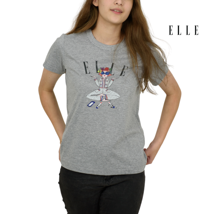 elle-boutique-เสื้อยืดสตรีคอกลม-แขนสั้น-สกรีนลาย-elle-limited-editions-w3k567
