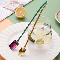 Drinking Tools Straw Spoon 2 In 1 Stainless Steel Dessert Cake Spoon Reusable Milk Coffee Stirring Spoon Icecream Spoon Shovel Specialty Glassware