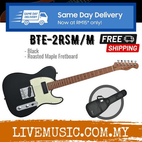 Bacchus BTE-2-RSM/M-BLK Electric Guitar, Roasted Maple Fretboard