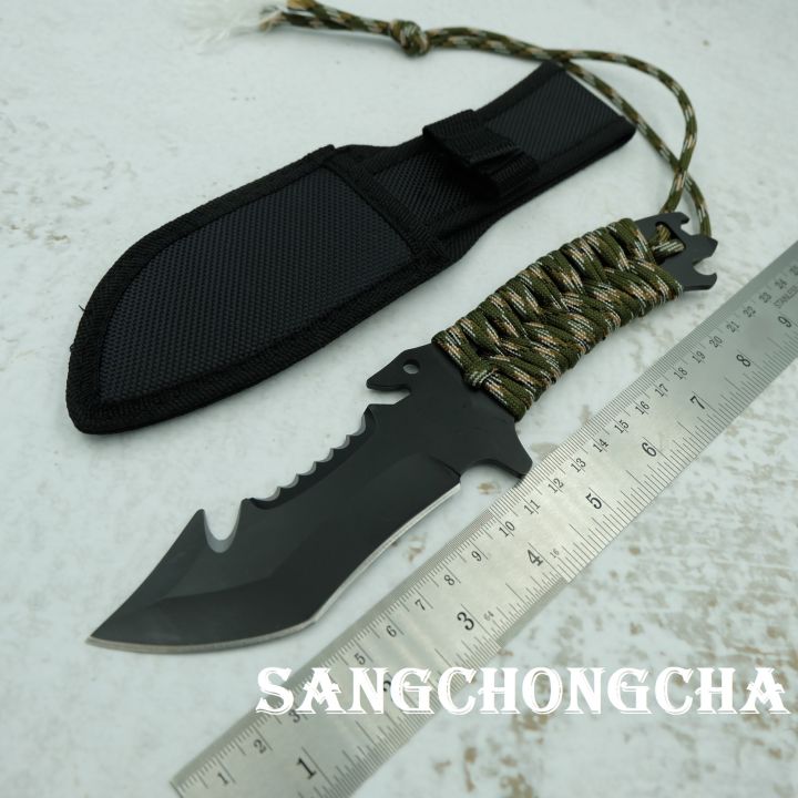 sangchongcha-fixed-blade-knife-มีดพก-มีดเดินป่า-มีดดำน้ำ-มีดใบตาย-มีดแคมป์ปิ้ง-มีดมัลติฟังก์ชั่น-ยาว22-00cm-แถมซองไนลอนอย่างดี-เล่มเดียวจบ-ทั้งทุบกระจก-เปิดฝา-เลื่อยไม้-ตัดเชือก-แล่เนื้อ-ล่าสัตว์-และอ