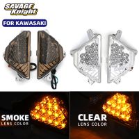 KAWASAKI ₪ สัญญาณเลี้ยว LED ด้านหน้าสำหรับ KAWASAKI NINJA 250 300 400 650 1000SX ZX6R ZX25R Z1000SX ER6F ไฟไฟกะพริบไฟมอเตอร์ไซด์