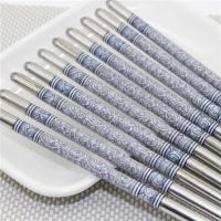 Stainless Steel Chopsticks Blue And White Porcelain Chopsticks Chopsticks Printed Home Portable U1G0