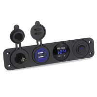 LED Rocker Switch Panel พร้อม Digital Voltmeter Dual USB Port 12V Outlet Combination Waterproof Switch AdapterFor Car Marine Boat