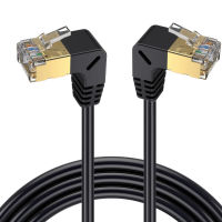 ขั้วต่อเคลือบทองขึ้นลงซ้ายขวามุม Cat8สายอีเธอร์เน็ต40Gbps ความเร็วสูง RJ45เครือข่ายอินเทอร์เน็ต Lan สายแพทช์บาง