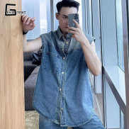 LIVE GREAT Men s denim vest shirt vest casual tank sleeveless denim shirt