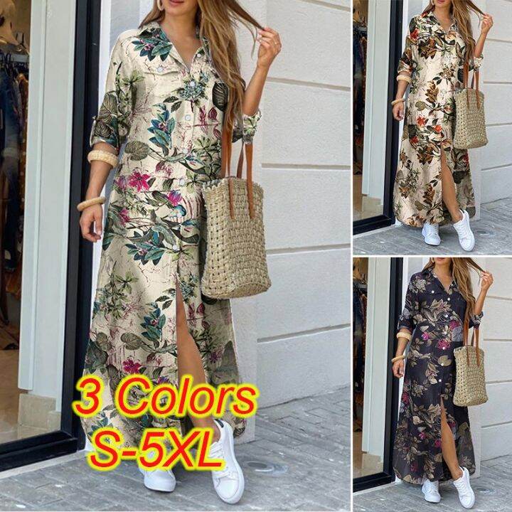 zanzea-women-loose-buttons-lapel-long-sleeve-flower-printed-maxi-dress