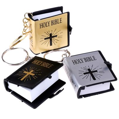 1Pc Mini English Holy Bible Keychain Religious Christian Jesus Cross Key Ring 4*3.4*1.1cm Key Chains