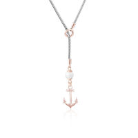 Runda Women Anchor Pendant Necklace Rose Gold Stainless Steel Chain White Pearl Nautical Style Jewelry For Womens Gift