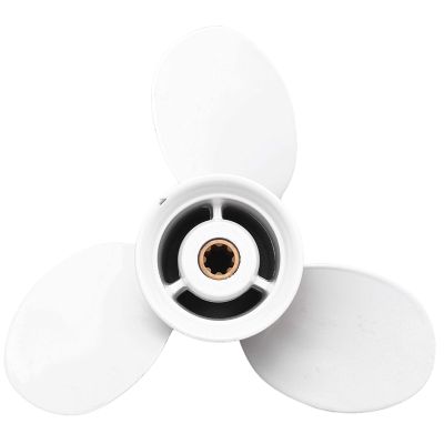 Ship Engine Outboard Propeller 3-Bladed Rotary Paddle 683-45941-00-El 9 1/4 X 12 For Yamaha 9.9-15Hp Aluminum 8 Spline Tooths Diameter 235Mm White 3