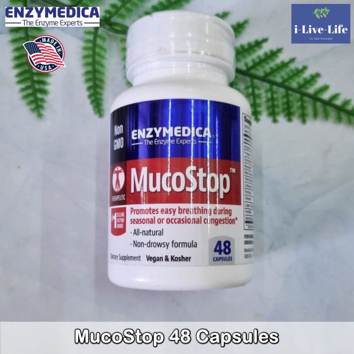 มูโคสต็อป-โปรตีเอส-เอนไซม์ช่วยย่อยอาหาร-mucolase-มิวโคเลซ-mucostop-48-capsules-enzymedica