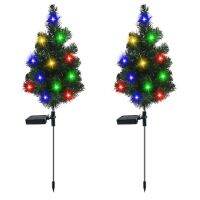 LED Solar Lights Outdoor Set of 2 Decorative Tree Shape In-Ground Lamp Automatic On Off IP65 for Christmas Patio Walkway