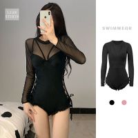 New two-piece swimsuit female pure desire backless ins wind swimsuit long-sleeved slim one-piece swimsuit resort hot spring