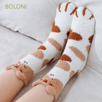 [Ready Stock] Girls Floor Socks Thick Cat Paw Sleeping Socks Women Winter Plush Fashion Warm Soft Coral velvet socksMulticolor