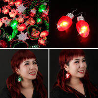 ต่างหูปาร์ตี้คริสต์มาสไฟ LED ต้นคริสต์มาสหัวกวาง Snowman Snowflake Luminous Plastic Drop Earrings Gift