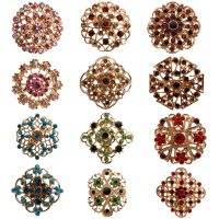 ✓☁۞  Plated Rhinestones Small Bejeweled Brooch Pins for Wedding Bridal Round Bouquet Rhinestone Accessories