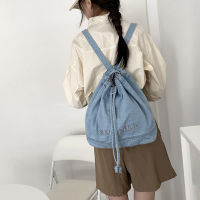 Denim Cloth Women Cute Backpack Girls Light Blue Canvas Fabric Shoulder Bags Embroidery Lady Drawstring Design Purse Books Bag