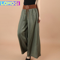 กางเกงขากว้างผู้หญิงกางเกง Bohemian Summer Casual Lace Up หลวม Pantalon กางเกง Flare กางเกงชายหาด