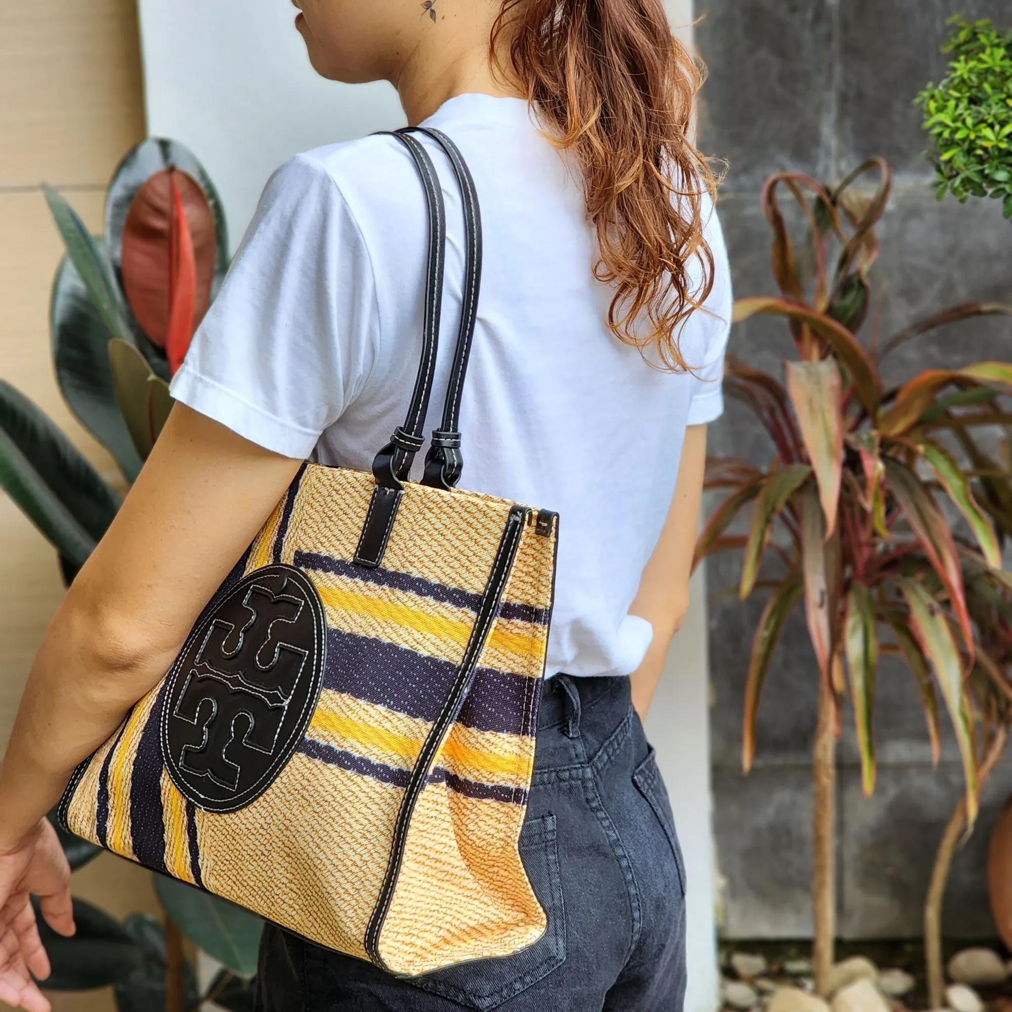 Ladies .Y. . Medium Ella Canvas Tote Bag Stripe Print - Black  Yellow | Lazada PH