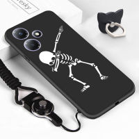 เคสโทรศัพท์สำหรับ Infinix 30ขายดี30i ร้อน30สายคล้องคอแหวนใส่นิ้วโครงกระดูกกระต่ายภูเขาลวดลายสีดำและสีขาวเคสปลอกซิลิโคนนิ่มโทรศัพท์ป้องกัน TPU กันกระแทก