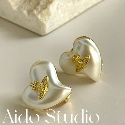 Vivienne Westwood NGBB 2021 New European and American Light Luxury Saturn Love Pearl Earrings Womens Niche Design Temperament Earrings Earrings