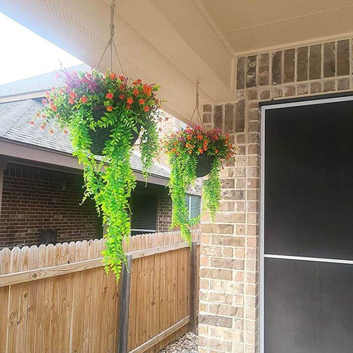 2-pcs-artificial-hanging-ferns-plants-vine-fake-ivy-boston-fern-hanging-plant-outdoor-uv-resistant-plastic-plants