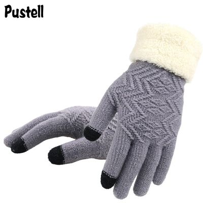 Winter Women Knitted Gloves Touch Screen Female Gloves Knitted Thicken Warm Full Finger Soft Stretch Knit Mittens Ladies Guantes