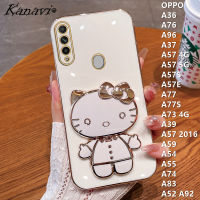 Kanavi เคสโทรศัพท์แฟชั่นสำหรับ OPPO A36 A76 A96 A57 A37 4G A57 5G A57E A57S A77 A77S A73 A39 4G A57 A59 A54 A55 A74 A83 A52 A92กระจกไฟฟ้าชุบหรูหรามีขายึดกระจกแต่งหน้าแมวกรอบโทรศัพท์กันกระแทกซิลิโคนแบบนิ่ม