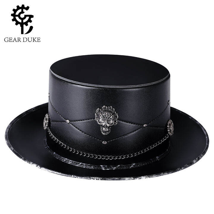 halloween-european-and-american-punk-plague-doctor-pu-leather-magic-hat-skull-black-top-hat-female-photo-props