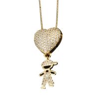 Creative Zircon Boy and Girl Pendant Necklace Love Heart Clavicle Chain Jewelry 13MD