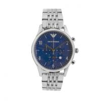 นาฬิกาข้อมือผู้ชาย Armani Dress Blue Dial Silver Stainless Steel Bracelet Chronograph Men Watch AR1942