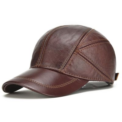 TOP☆New Casual Leather Outdoor Baseball Cap Men Cowhide Leather Earlap Caps Male Fall Winter Cow Leather Hats