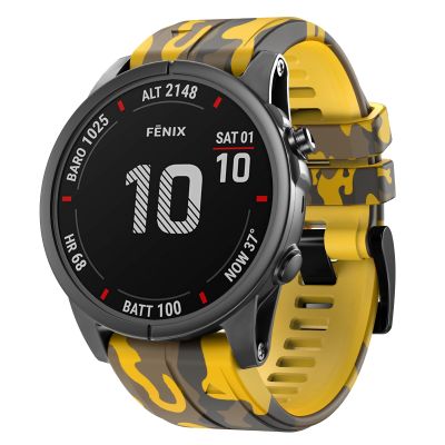 สำหรับ Garmin Fenix 7ซิลิโคนลายพรางสายนาฬิกาข้อมือ (สีเหลือง)