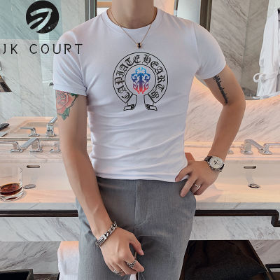 JK Court เสื้อยืดลำลองเสื้อคอคลมแขนสั้นวัยรุ่น,เสื้อยืดพิมพ์ลายมีชีวิตชีวาฤดูร้อนสำหรับวัยรุ่น