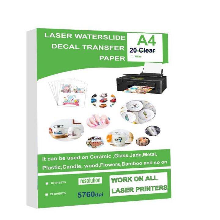 Water Slide Decal Paper Laser 20 Sheets A4 Size Premium Water Slide Transfer Paper white or