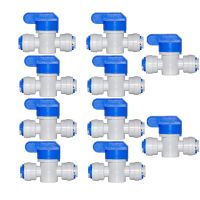 ☽ 10 PCS Water Connect 1/4 inch Ball Valve Shut off Quick Connect Tee Elbow for Water Reverse Osmosis System Aquarium Osmosis