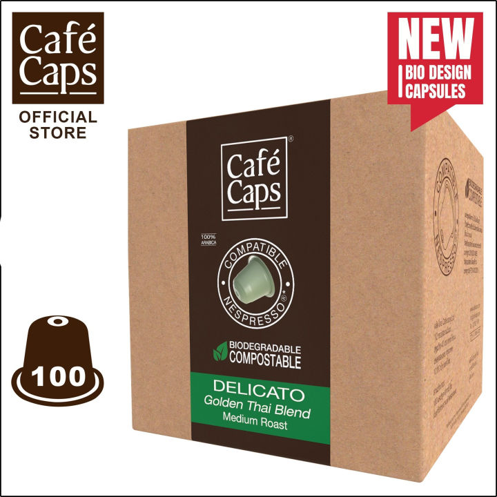cafecaps-แคปซูลกาแฟ-nespresso-compatible-delicato-1กล่อง-x-100-แคปซูล-กาแฟคั่วกลาง-เมล็ดอาราบิก้า-100-จากภาคเหนือของประเทศไทย-แคปซูลกาแฟใช้ได้กับเครื่อง-nespresso-เท่านั้น