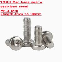 Kepala sekrup panci Torx 2/10/100 buah M1.4 M1.6 M2 M2.5 M3 m4-m12 304 baja tahan karat GB2672 enam-lobe kepala bulat sekrup mesin