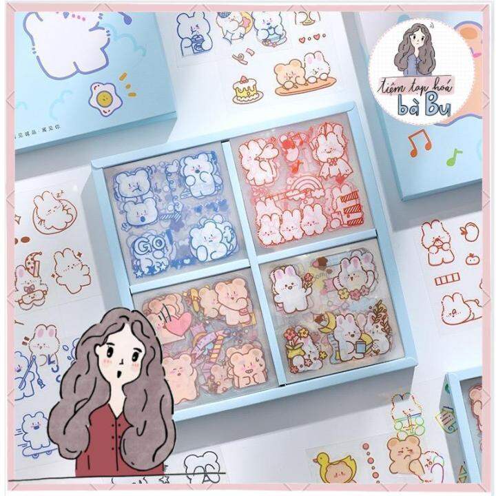 Hộp 100 tờ stickers nhựa PET PVC dễ thương không thấm nước không trùng ...