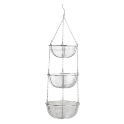 3-Tier Fruit Basket Wire Basket Fruit Organizer Kitchen Heavy Duty Wire Organizer with Wire Metal Ceiling Hooks-Chrome Wire Basket