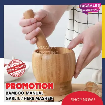 Bamboo Mortar And Pestle Set Big Manual Garlic Spices Large Mortar