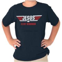 ราคาถูกเสื้อยืดแขนสั้น คอกลม ผ้าฝ้าย 100% พิมพ์ลาย Lelaki Baju Lengan Pendek Jesus Christ My Wingman Religious Movie God YouthS-5XL