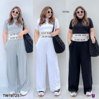 J18725 Set #Bigsize 2 ชิ้น เสื้อแต่งขอบยาง + กางเกงขายาวแต่งขอบ Set #Bigsize 2 pieces shirt with rubber edging + trousers