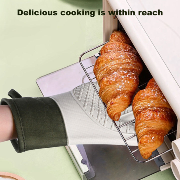 ถุงมือสำหรับเตาเตาอบถุงมือใช้งานง่ายอบสำหรับทำอาหารในครัวถุงมือถุงมือ-bbq-สำหรับใช้ในครัวกันอุณหภูมิสูงสองชั้นซับในลายทอ