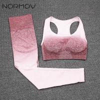 NORMOV Ombre Yoga Set Sports Bra and Leggings Women Gym Set Clothes Seamless Workout Fitness Sportswear Fitness Sports Suit