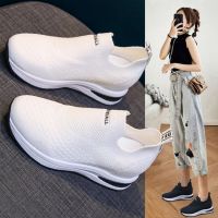 HOT★Women Sneakers 2023 Summer New Flying Weave Single Shoes Women  Elevated Slip-on Wedge Heels Casual Platform Shoes