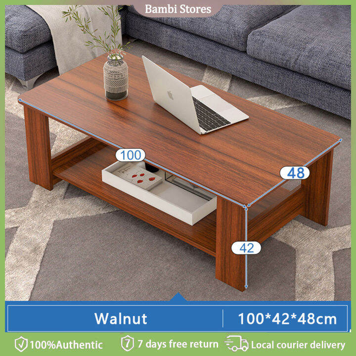 2 Layers Coffee table with Storage Shelf Simple Modern Wooden Tea Table Center Table for Living ...