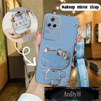 AnDyH Long Lanyard Casing For POCO F4 5G 2022 phone case Hello Kitty Makeup Mirror Stand